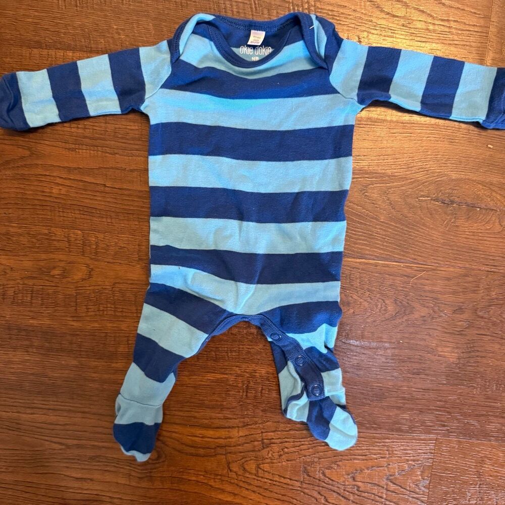 Okie Dokie Newborn Blue Stripe Footie Pajamas EUC